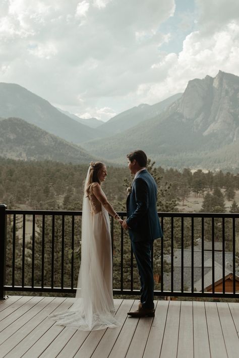 The Boulders at Black Canyon Inn | Wedding Venue in Estes Park Balcony Wedding Ceremony, Black Canyon Inn Wedding, Estes Park Wedding Venues, Balcony Wedding, Colorado Mountain Wedding Venues, Rocky Mountain National Park Wedding, Moon Board, Breckenridge Wedding, Estes Park Wedding