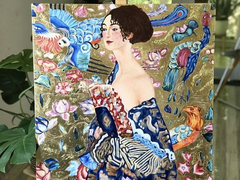 And here it is, my final study on canvas, acrylics 60 x60 cm, Lady with a Fan by Gustav Klimt, before I get into a large scale painting. Large Scale Painting, Scale Painting, Gustav Klimt, A Fan, Fine Arts, Paintings, Fine Art, Fan, Canvas