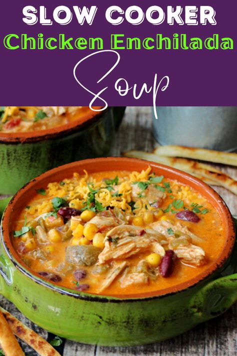 Enchilada Soup Crockpot, Slow Cooker Chicken Enchilada Soup, Chicken Enchilada Soup Crock Pot, Crockpot Chicken Enchiladas, Chicken Beans, Slow Cooker Enchiladas, Cheesy Chicken Enchiladas, Creamy Chicken Enchiladas, Easy Crockpot Chicken