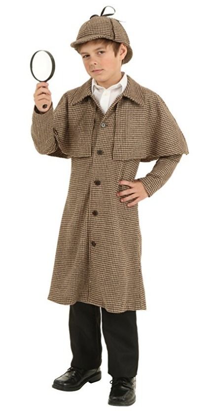 book character costumes for kids Sherlock Holmes Outfit, Sherlock Holmes Costume, Detective Costume, Detective Sherlock Holmes, Famous Detectives, Book Character Costumes, Kid Detectives, Medium Coat, Houndstooth Fabric