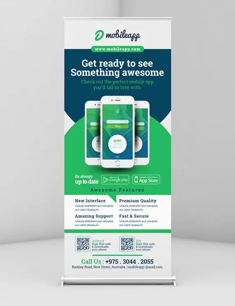 Mobile App Promotion Roll-up Banner Template PSD Rollup Design, Mobile App Promotion, Roll Up Banner Design, Standee Design Creative, Rollup Banner Design, Pop Up Banner Design, Roll Banner, Standee Design, Promotion Marketing