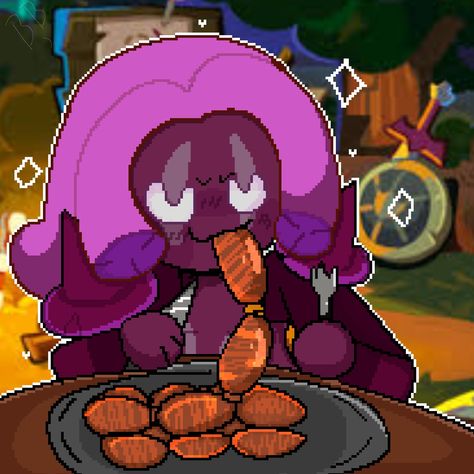 Purple Yam Cookie Run, Purple Yam Cookie, Cookie Kingdom, Gingerbread People, Purple Yam, Cookie Games, Jam Cookies, Pretty Artwork, Edible Cookies