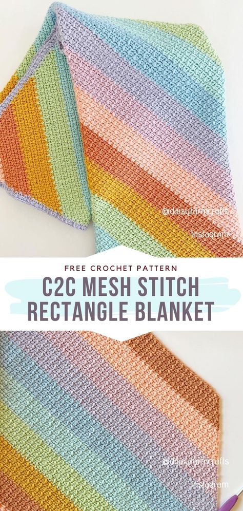 Fabulous Rainbow Crochet Blankets - Free Patterns Rainbow Crochet Blankets, C2c Crochet Baby Blanket Pattern, Crochet Blanket Rainbow, Crochet C2c Pattern, C2c Crochet Pattern Free, Free Baby Blanket Patterns, C2c Crochet Blanket, Mesh Stitch, Knitting Patterns Free Blanket