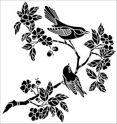 Birds On A Floral Branch detailed durable 190mm Mylar 8" & 12" Stencil *NEW* Stencils Online, Bird Stencil, Monochromatic Art, Animal Stencil, Stencil Printing, Drawing Stencils, Asian Tattoos, Silhouette Stencil, Bird Motif