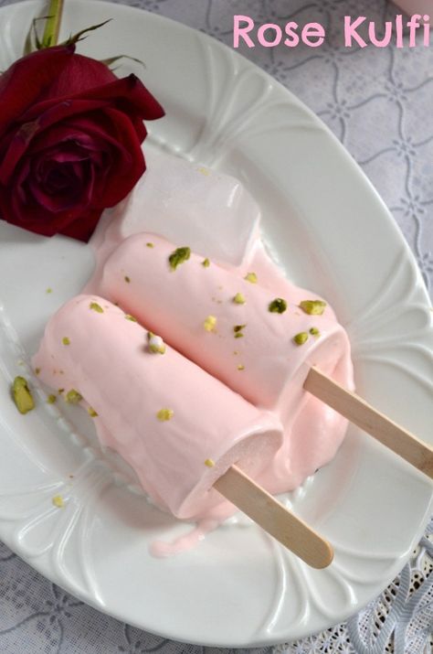 Rose Kulfi, Eid Desserts, Parsi Recipes, Rasmalai Cake, Kulfi Recipe, Indian Dessert Recipes, Indian Desserts, Indian Sweets, Indian Snack Recipes