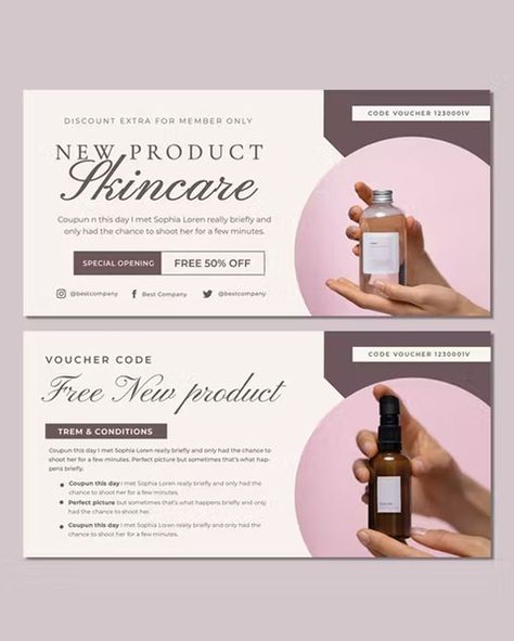 New Product Skincare Voucher Template PSD Product Skincare, Gift Voucher Design, Voucher Template, Voucher Design, Voucher Code, Code Free, Gift Vouchers, Good Company, Print Templates