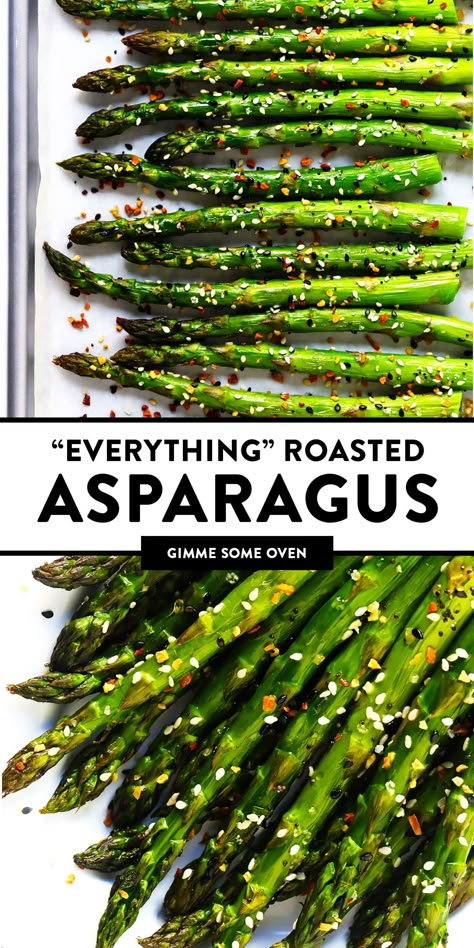 Kick your roasted asparagus recipe up a notch this season with some everything bagel seasoning! It's super quick and easy to make, naturally vegan and gluten-free, and makes the most delicious healthy side dish. | Gimme Some Oven #asparagus #side #vegetable #healthy #dinner #thanksgiving #christmas #holiday #fall #winter Oven Asparagus, Keto Asparagus, Roasted Asparagus Recipe, Asparagus Side, Asparagus Recipes Oven, Best Asparagus Recipe, Grilled Asparagus Recipes, Asparagus Recipes Baked, Asparagus Recipes Roasted