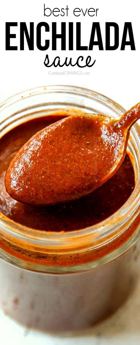 The BEST Homemade Enchilada Sauce that’s 1000X better than canned and ready in just over 10 minutes! It’s rich, bold, smoky, quick, easy, freezes beautifully and you can customize the heat and consistency. Once you taste this red enchilada sauce recipe, you won’t want to live without! #recipes #recipeoftheday #recipeideas #recipeseasy #recipesfordinner #dinner #dinnerrecipes #dinnerideas #dinnertime #mexicanfoodrecipes #mexicanfood #mexicanrecipes #enchiladas #enchil via @carlsbadcraving Canned Enchilada Sauce Better, Enchiladas Soup, Red Enchilada Sauce Recipe, Authentic Enchilada Sauce, Enchiladas Mexicanas, Recipes Enchiladas, Enchiladas Casserole, Homemade Enchilada Sauce Recipe, Enchiladas Easy