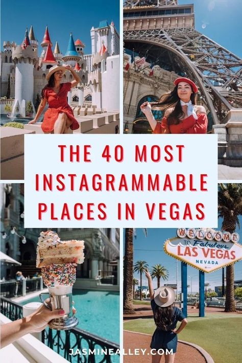 Heading to Vegas and hope to get some great photos? You're in luck! Between the themed hotels and surrounding nature, there are so many Instagrammable places in Las Vegas. Here, I'm going to share the best photo spots in Las Vegas, along with location-specific photo tips to help you get the perfect shot. You'll find a variety of places here, from hotels and cafes to art and nature. From the Eiffel Tower and a gondola ride, to the Valley of Fire State Park and the Hoover Dam- they're all here! Places In Las Vegas, Las Vegas Trip Planning, Vegas Trip Planning, Las Vegas Travel Guide, Vegas Outfits, Las Vegas Boulevard, Las Vegas Photography, Las Vegas Sign, Las Vegas Vacation