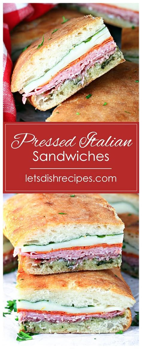 Pressed Italian Sandwiches Italian Sandwich Recipes, Italian Sandwiches, Pressed Sandwich, Pesto Sandwich, Picnic Sandwiches, Italian Sandwich, Cold Sandwiches, Italian Meats, Greek Salad Pasta