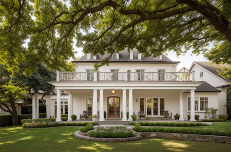 White House With Columns, White Southern Home Exterior, Old Money House Exterior Layout, Old Southern Homes Exterior, Traditional House Exterior, Old Money Southern House, Greek Revival Home Plans, Classic Home Exterior, Colonial House Exteriors