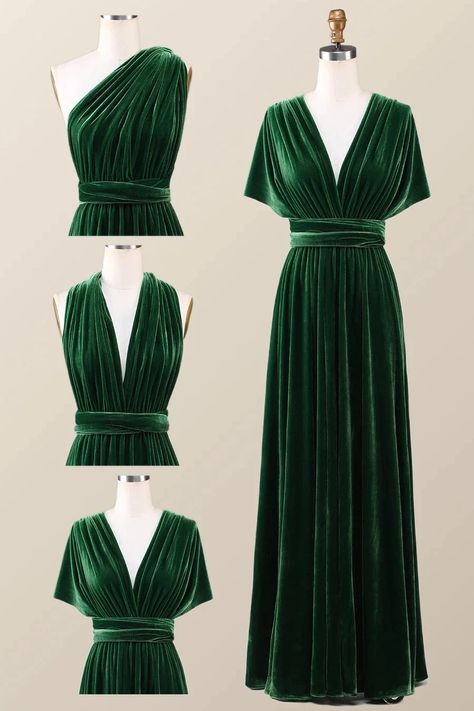 2024 Top 7 Bridesmaid Dresses That You Can Actually Wear Again – MyChicDress Multiway Bridesmaid Dress, Bridal Party Dress, Dark Green Bridesmaid Dress, Convertible Bridesmaid Dress, Dark Green Velvet, Velvet Bridesmaid Dresses, Winter Formal Dresses, Green Bridesmaid, Winter Formal