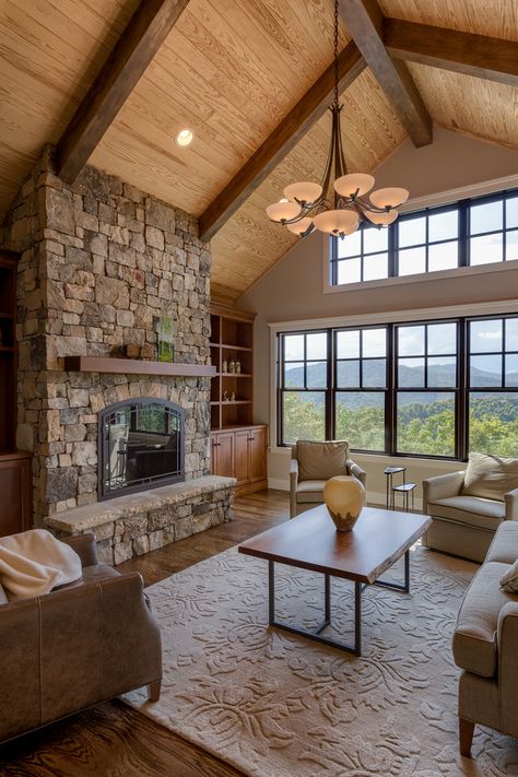 Traditional Mountain Craftsman - Craftsman - Family Room - Other - by ACM Design | Houzz NZ Craftsman Family Room, Craftsman Style Interior, Mountain Craftsman, Exterior Balcony, Rustic Craftsman, Montana House, Mountain Dream Homes, Georgia House, Garden Bathroom