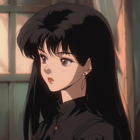 Black Hair Fringe, Old Anime, 90s Anime, Iconic Women, Retro Aesthetic, Black Aesthetic, Character Illustration, Aesthetic Art, Anime Funny