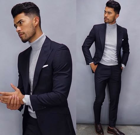 suit fit Turtleneck With Blazer, Entrepreneur Outfit, Blue Blazer Outfit Men, Turtleneck Outfit Men, Blue Blazer Outfit, Turtleneck Outfits, Outfits Quotes, Classic Suits, Blazer Outfits Men