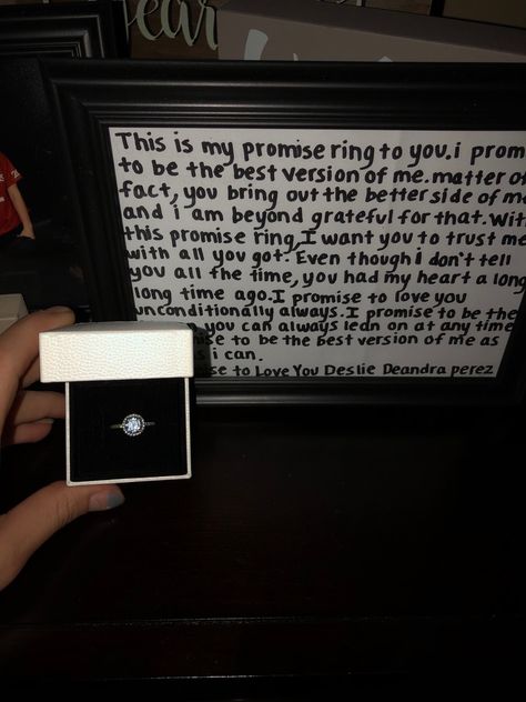 He gave her a promise ring and a handwritten note! #relationship #promisering #relationshipgoals #ring #note #handwrittennote #love #couple #couples #inlove #giftsforher Promise Rings For Yourself, Cute Couple Promise Rings, What To Say When Giving A Promise Ring, Promise Ring Promises, Promise Ring With Message, Qoutes About Promise Ring, Rings To Get Your Girlfriend, Promise Ring Proposal For Him, Promise Rings For Boys