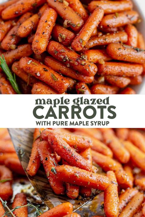 Do not underestimate these maple glazed carrots because they are full of sweet and savory flavors. This carrot recipe is the perfect side dish for holiday dinners, and weeknight dinners alike. The buttery maple syrup glaze is delicious. Carrots With Maple Syrup, Maple Syrup Carrots, Maple Carrots, Brown Sugar Carrots, Carrot Recipes Side Dishes, Dairy Free Mashed Potatoes, Maple Syrup Glaze, Sweet Potato Casserole Healthy, Sugar Carrots