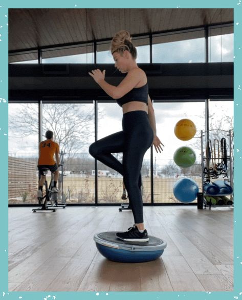 19 Best Bosu Ball Exercises for a Total Body Workout - PureWow Bosu Upper Body Workout, Bosu Ball Balance Exercises, Bosu Ball Leg Workout, Plank Muscles Used, Body Ball Workout, Plank Muscles, Modified Burpee, Push Up Muscles, Rebounding Exercises