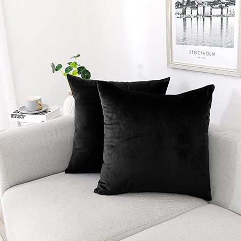 Amazon.com: NiNi ALL Decorative Throw Pillow Covers Velvet Soft for Couch Sofa Bedroom Living Room Outdoor Pack of 2 18x18 Inch Black : Home & Kitchen Hiasan Bilik Tidur, Plain Cushions, Couch Pillow Covers, Black Room, Black Pillows, Black Cushions, Sewing Material, Velvet Pillow Covers, Decorative Cushion Covers