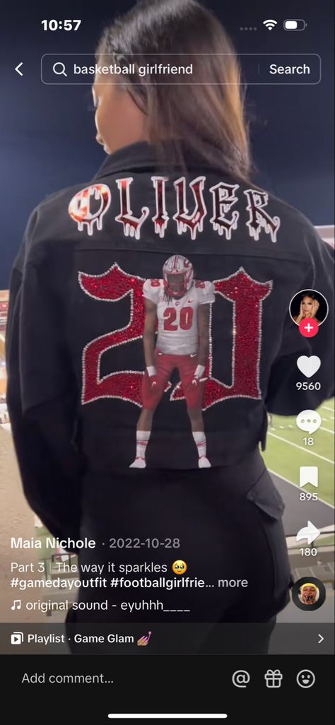 Football Girlfriend Game Day Outfits, Football Gf Outfits Highschool, Football Gf Hoodie, Basketball Girlfriend Hoodies, Basketball Hoodies For Girlfriends, Jean Jacket Football Girlfriend, Custom Gameday Outfits, Custom Basketball Shirts Girlfriend, Senior Night Shirts For Family Football