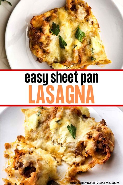 Easy, one-pan Sheet Pan Lasagna: crispy edges, rich flavors, perfect for busy nights. Enjoy a less layered version with all the flavor! Lasagna Sheet Pan, All In One Sheet Pan Lasagna, Crispy Sheet Pan Lasagna, Sheet Pan Lasagna, Pan Lasagna, 8x8 Pan, Mama Recipe, Pasta Pasta, Pan Recipes