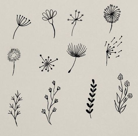 Flowers Small Drawing, Easy Flower Line Art, Cute Flowers Drawings Easy, Drawing Of Dandelion Flower, Easy Pretty Flowers To Draw, Easy Flower Designs To Draw, Small Plant Drawing Simple, Cute Drawing Ideas Easy Flowers, Drawing Ideas Easy Plants