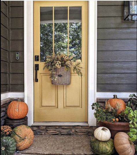 Yellow House Exterior, Yellow Front Door, Exterior Door Colors, Yellow Front Doors, Door Paint, Front Door Paint Colors, Yellow Door, Door Colors, Gold Door