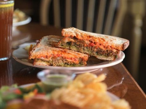 Meatloaf Panini, Meatloaf Food Network, Sandwich Recipes Panini, Easy Sandwiches, Cute Restaurant, Panini Sandwich, Kale Pesto, Sandwich Ingredients, At The Restaurant