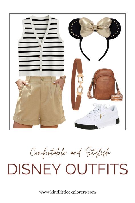 Effortless Disney old money style for women who are Disney bound! Trendy colors, comfort, and "old money" vibes for your Disney moments! What to wear to your summer or spring Disney trip! Disneyland planning for your summer bucket list plans! Click and download our free Disneyland planner! Old Money Disney Outfits, Disneyworld Outfit Summer Women, Cheap Disney Tops For Summer, Casual Tops For Disney Trips In Summer, Casual Summer Tops For Disney Trips, Disneyland Outfits Women, Casual T-shirt For Disney Fan Events In Summer, Disney Outfits Women Summer, Disney Family Outfits