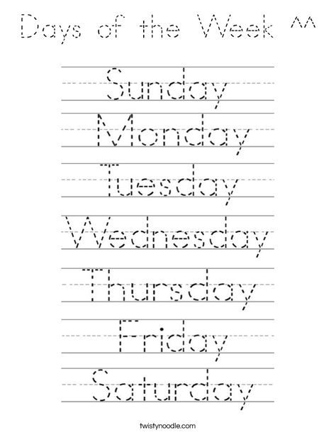 Days of the Week ^^ Coloring Page - Tracing - Twisty Noodle Days Of The Week Worksheet Preschool, Days Of The Week Printables, Days Of The Week Worksheet, Tracing Font, Aba Therapy Activities, Preschool Room, Twisty Noodle, Preschool Rooms, Preschool Tracing