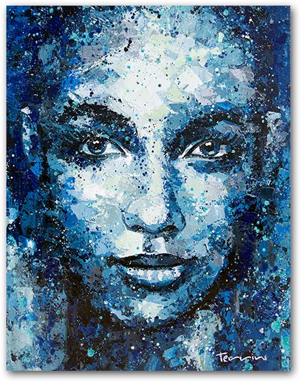 Monochrome Portrait Painting, Peter Terrin, Portrait Painting Acrylic, 50 Shades Of Blue, Monochrome Portrait, Meliodas And Elizabeth, Blue Monochrome, Acrylic Portrait Painting, Abstract Portrait Painting