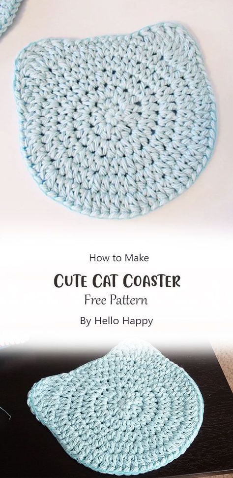 Crochet Coaster Patterns, Kat Haken, Coaster Patterns, Crochet Coasters Free Pattern, Cat Coasters, Crochet Cat Pattern, Crochet Coaster Pattern, Crochet Coaster, Beginner Crochet Projects