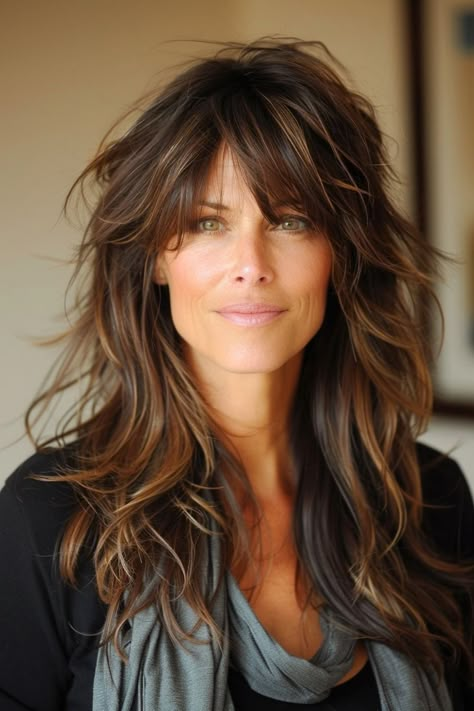 Rocker Hair, Long Shag Haircut, Layered Hair With Bangs, Best Haircuts, Haircuts For Medium Hair, Long Hair With Bangs, Long Locks, Long Layered Hair, Long Hairstyles