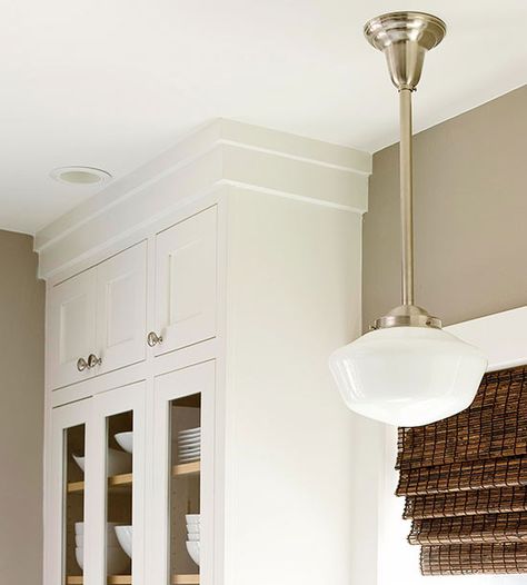 Smart Splurges Kitchen Cabinets Trim, Kitchen Cabinet Molding, Ceiling Makeover, Crown Molding Kitchen, Kitchen Cabinet Crown Molding, Kitchen Soffit, Lighting Makeover, Cabinet Molding, Cabinet Trim