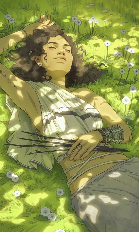 Djamila Knopf, Nature Character Design, 2 Of Wands, 4 Of Wands, Four Of Wands, Otto Schmidt, Wands Tarot, Enjoying Nature, Afro Art