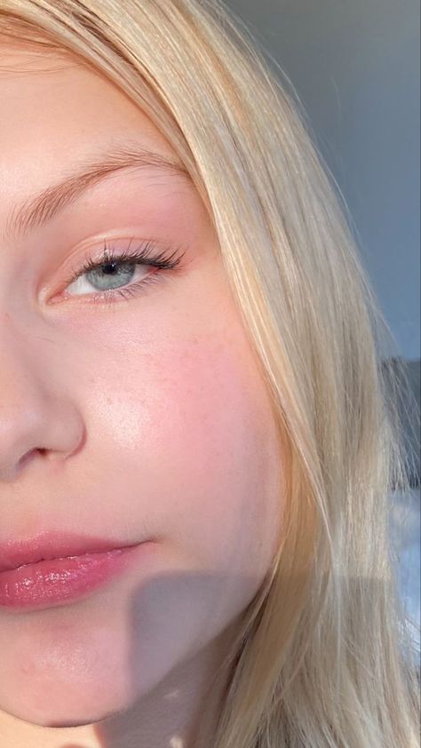 "Close-up of model's face showcasing glassy skin with a dewy, luminous finish. Skin appears smooth, hydrated, and radiant, reflecting light beautifully." Clear Skin Blonde Hair, Clear Pale Skin Aesthetic, Pale Clear Skin Aesthetic, Pale Clear Skin, Clear Pale Skin, White Skin Aesthetic, Clear Skin Aethstetic, Haircut V, Crystal Clear Skin