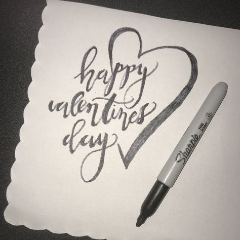 Valentine’s Day Calligraphy, Happy Valentines Calligraphy, Valentines Calligraphy, Valentine Calligraphy, Happy Valentines Day Calligraphy, Diy Sharpie Crafts, Sharpie Calligraphy, Valentines 2024, Valentine Doodle