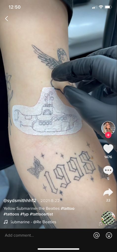 Yellow Submarine Tattoo, Submarine Tattoo, Daughter Tattoo, Beatles Yellow, Tattoos For Daughters, Yellow Submarine, Tattoo Inspo, Get A Tattoo, Deathly Hallows Tattoo