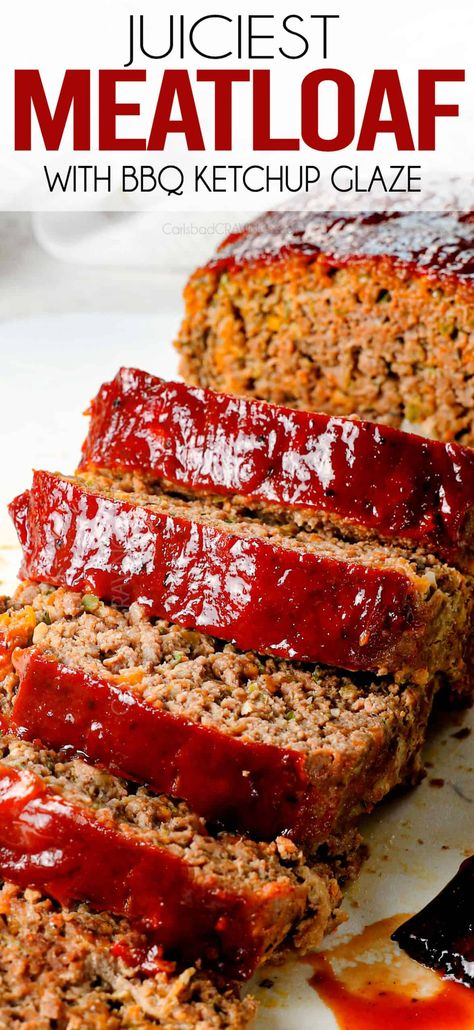 Juiciest Meatloaf EVER with Barbecue Ketchup Glaze Alton Brown Meatloaf, Meatloaf Recipe No Ketchup, Pork And Beef Meatloaf, Ketchup Meatloaf, Moist Meatloaf, Baked Meatloaf, Meatloaf Glaze, Homemade Meatloaf, Meatloaf Ingredients