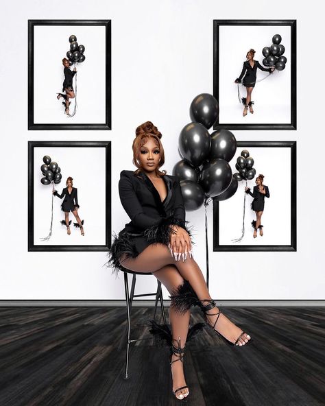 Baddies Birthday Photoshoot Ideas, 36 Bday Photoshoot, Ballon Photoshoot Ideas Black, 33th Birthday Ideas For Women, Dirty Thirty Photoshoot Ideas, Birthday Day Photoshoot Ideas, Body Shoot Photography, Black And Silver Photoshoot Ideas, Grown Photoshoot Ideas