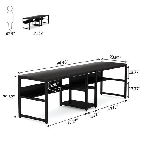 Inbox Zero Two Person Desk | Wayfair Office Double Desk, Rustic Writing Desk, Desk With Bookshelf, Desk For Two, Two Person Desk, Low Bookshelves, Workstation Desk, Double Desk, Computer Desks For Home