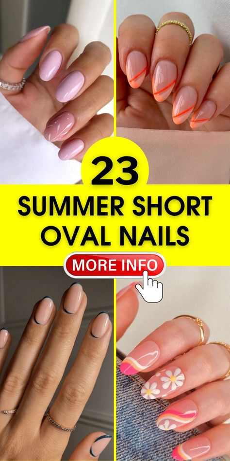 Unleash your creativity with summer short oval nails, showcasing 2024's gel and acrylic trends. Explore a variety of colors, from bold to soft pastels, and discover simple ideas and designs that make your summer manicure stand out with elegance. Oval Nails Designs Summer 2024, Short Oval Summer Nails, Short Oval Nails Summer, Oval Nails Gel, Summer Oval Nails, French Tip Gel, Nails Gel Acrylic, Short Oval Nails, Almond Gel Nails