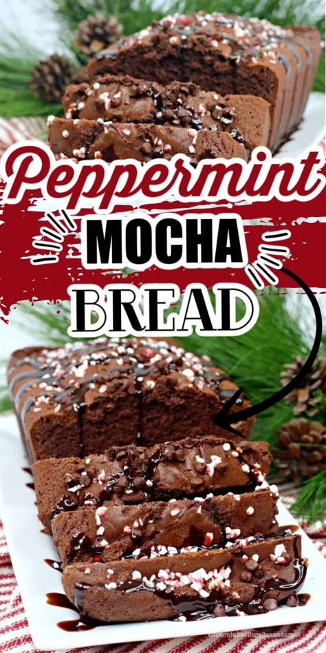 Fall Loaves Recipes, Peppermint Mocha Sourdough, Xmas Bread Recipes, Bread Recipes Fall, Peppermint Mocha Scones, Hot Cocoa Bread, Peppermint Mocha Muffins, Christmas Funfetti Bread, Different Types Of Bread Recipes