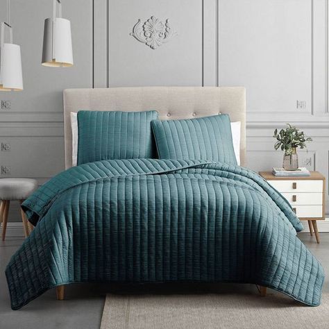 King 3pc Moonstone Quilt Set Blue - Riverbrook Home : Target Teal Comforter, Teal Bedding, Blue Bedding Sets, Bob's Discount Furniture, Bedding Stores, Quilted Coverlet, Coverlet Set, King Quilt, Reversible Quilt