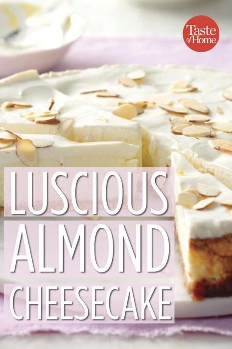 Almond Cheesecake Bars, Almond Cheesecake Recipes, Cherry Almond Cheesecake, Swedish Picnic, Cheesecake Flavors, Almond Cheesecake, His Birthday Cake, Country Villa, Deep Pantry