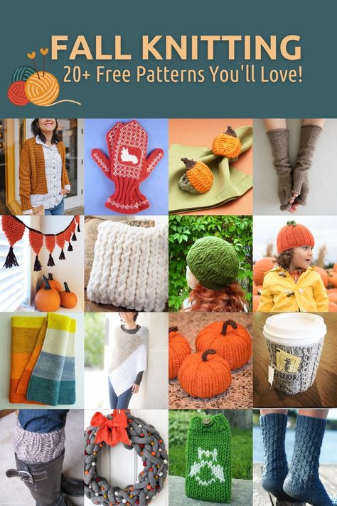 Autumn makes me feel like starting knitting projects. Check out these free fall knitting patterns - time to break out the double points! Fall Knitting Machine Patterns, Fall Knitting Ideas, Thanksgiving Knitting Patterns, Easy Fall Knitting Projects, Holiday Knitting Patterns Free, Autumn Knitting Patterns Free, Fall Knitting Patterns Free, Fall Knitting Projects, Starting Knitting