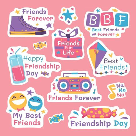 Happy Friendship Day Sticker Set Friendship Day Stickers, Scrapbook Friendship Stickers Printable, Friendship Stickers Printable, Best Friends Printable Stickers, Friend Ship Stickers, Happy Friendship Day Stickers, Happy Friendship Day Collage, Friendship Stickers, Friendship Day Cards