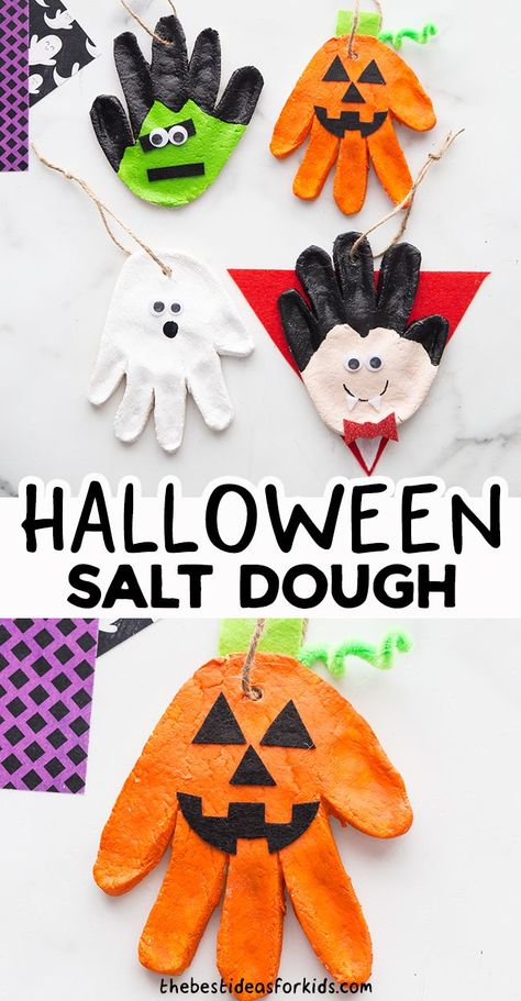 Halloween Salt Dough Recipe - such a fun Halloween craft for kids! Make your own Halloween handprint salt dough ornaments. | Halloween Crafts for Kids Kids Crafts Toddlers, Halloween Crafts For Kids To Make, Salt Dough Recipe, Halloween Crafts Preschool, Halloween Crafts For Toddlers, Halloween Memes, Fun Halloween Crafts, Halloween Arts And Crafts, Masks Diy