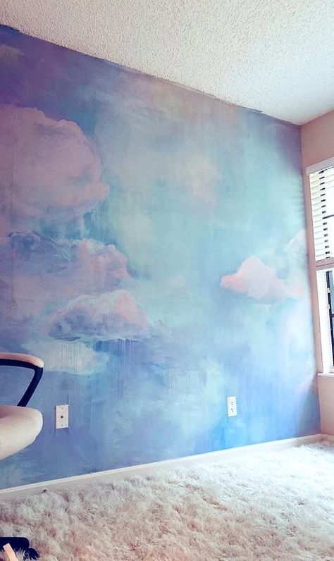 Camille Javal Dreamy Mural | Anthropologie Camille Javal, Dreamy Office, Dallas Apartment, Watercolor Mural, Kids Shared Bedroom, Den Ideas, Room Painting, Bedroom Murals, Wall Paint Designs