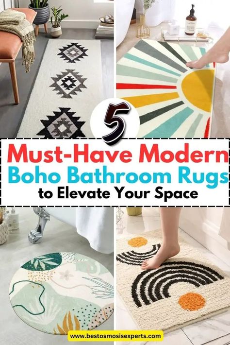 Modern Boho Bathroom Rugs: The Ultimate Guide 11 Bathroom Rug Ideas, Boho Bathroom Rugs, Modern Boho Rug, Boho Bathroom Rug, Modern Boho Bathroom, Luxury Bath Mats, Boho Bathroom Decor, Rug Ideas, Boho Bathroom